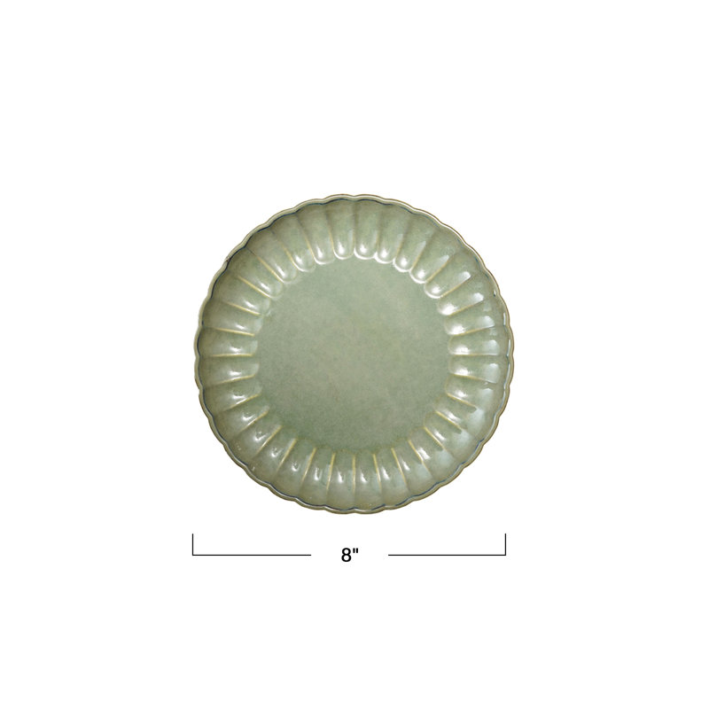 Assiette creuse ronde en grès avec glacis réactif, Vert sauge