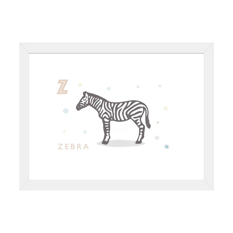 Zèbre - imprimé, Papier encadré blanc, Blanc, H 24 po x l 32 po x P 1 po
