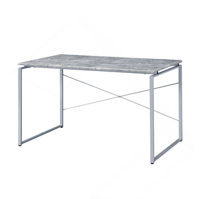 Faux Concrete Top Rectangular Writing Desk, Silver