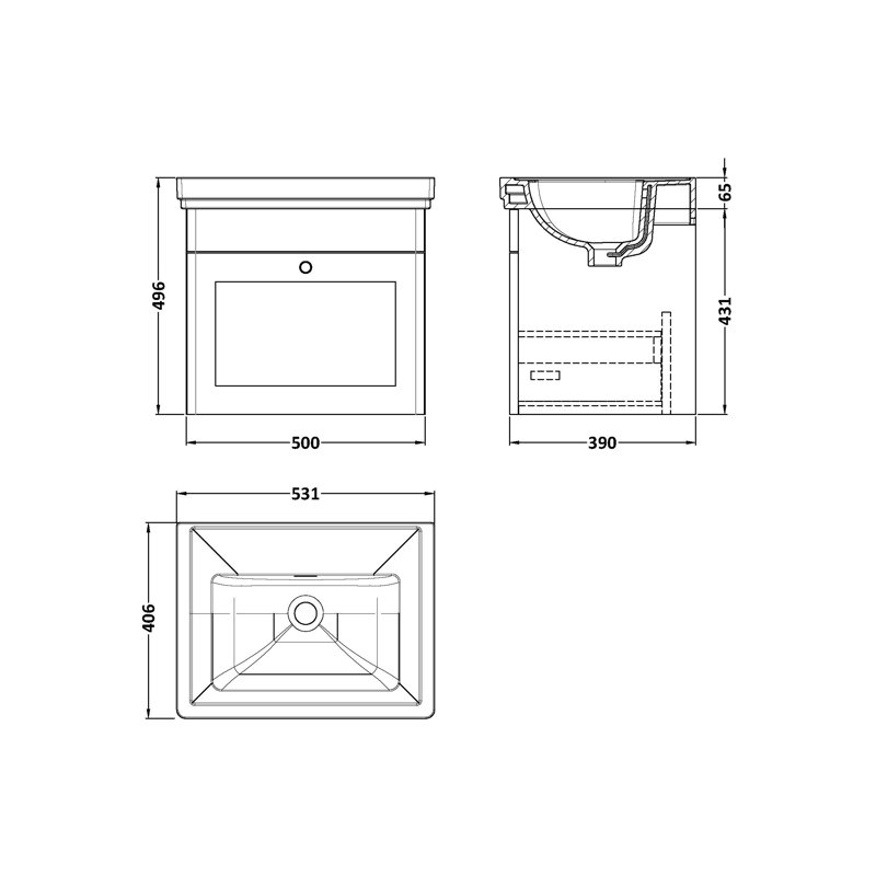Classique 531mm Single Bathroom Vanity with Drop In Vitreous China Basin, Satin Green