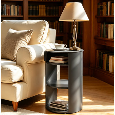 Table d'appoint ronde d'intérieur en métal à 3 niveaux avec armoire à porte coulissante