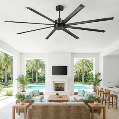 Vaczon 100 Inch Industrial Black HVLS Ceiling Fan with Remote Control, Windmill Large Aluminum Blades Ceiling Fan without Light