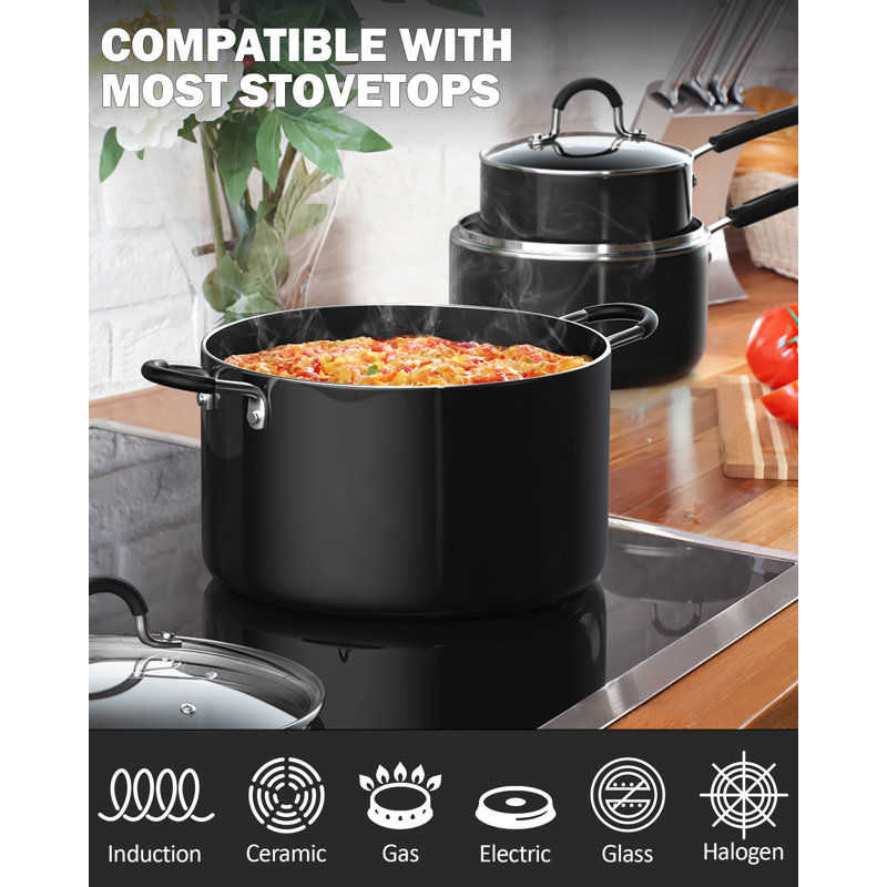 8-Piece Black Nonstick Aluminum Cookware Set