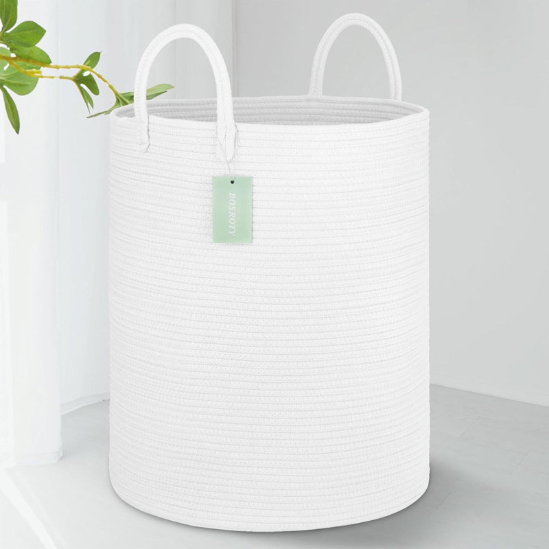 Laundry Basket with Handles, White