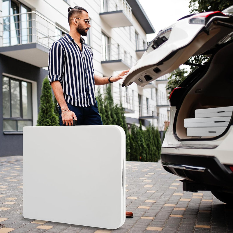 Folding Picnic Table, Plastic Picnic Table, Portable with Carrying Handle, White Tailgate Utility Commercial Craft Table with Heavy Duty Frame for Parties and Events.
