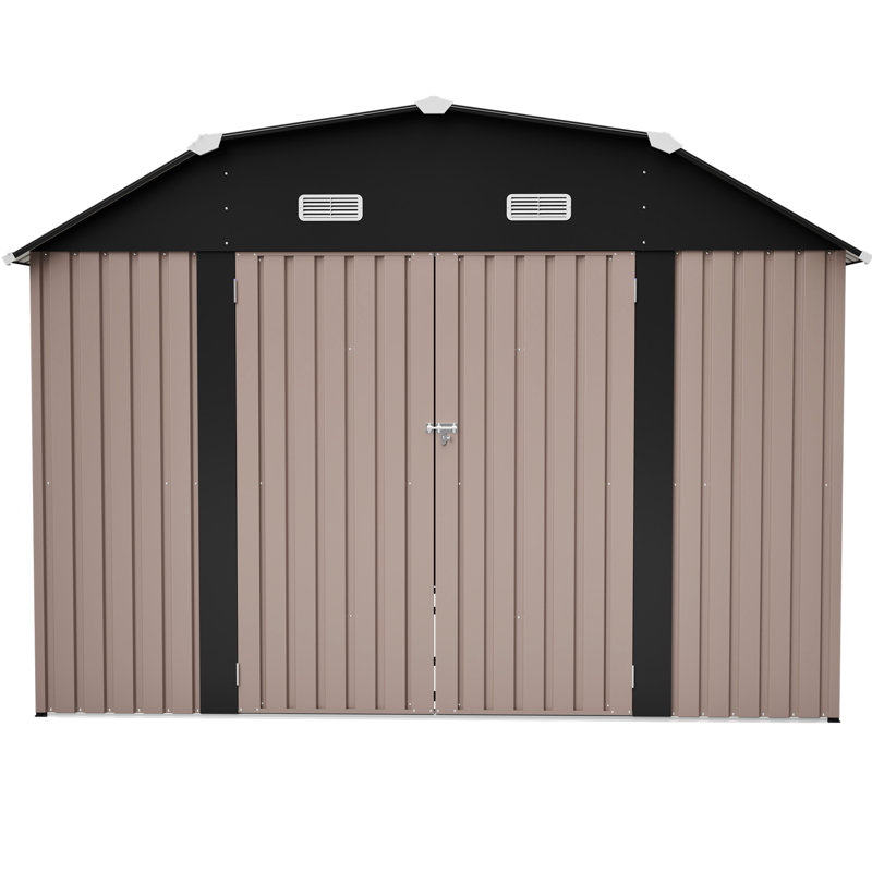 Remise de rangement extérieure en acier galvanisé brun de 1012 pi avec cadre de plancher pour une utilisation intensive, avec construction résistante aux intempéries, grande ouverture de porte, fenêtres transparentes, loquet et évents pour une chaleur efficace