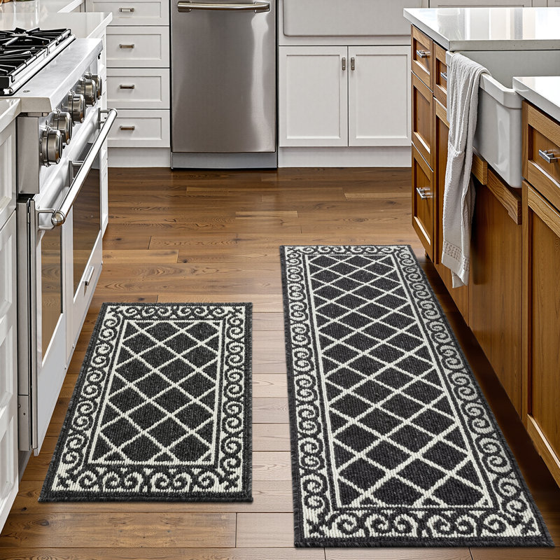 Tapis de cuisine lavable antidérapant Betio (ensemble de 2), Noir, noir, noir, noir