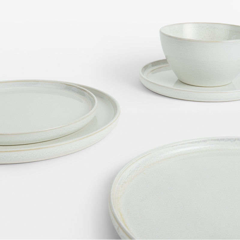Waterside 12pc Reactive Glaze White Dinner Set, White