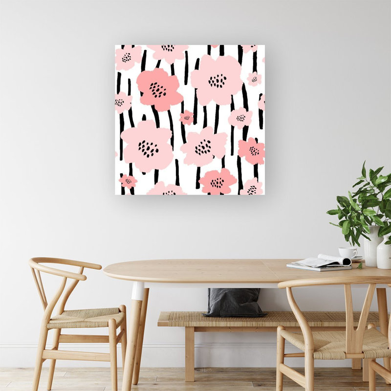 Pastel Pink Flowers - Wrapped Canvas Print, 16cm H x 16cm W x 3.8cm D