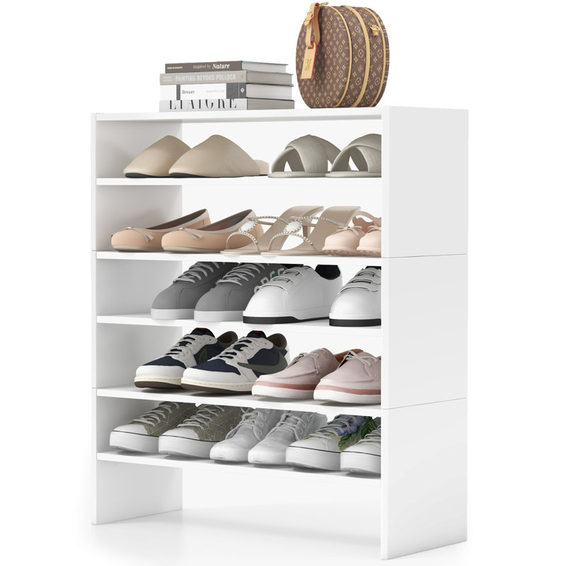 16 Pair Stackable Shoe Rack, White