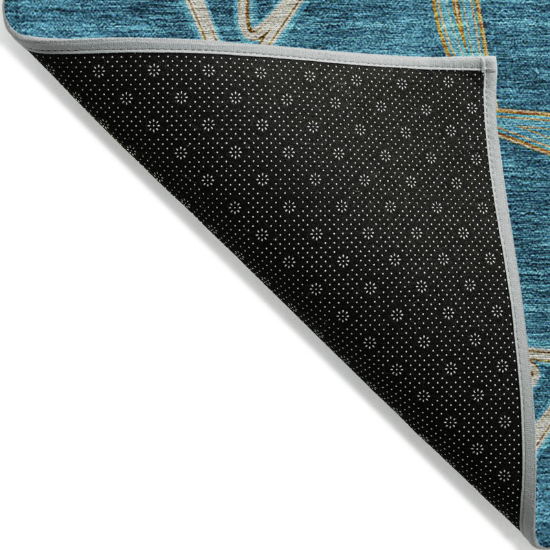 Tapis bleu sarcelle à motif géométrique 3 pi x 5 pi bleu et beige