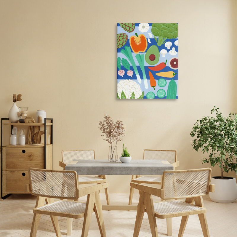 Légumes de cuisine sur toile rayée, design par Courtney Haley, H 20 po x l 16 po