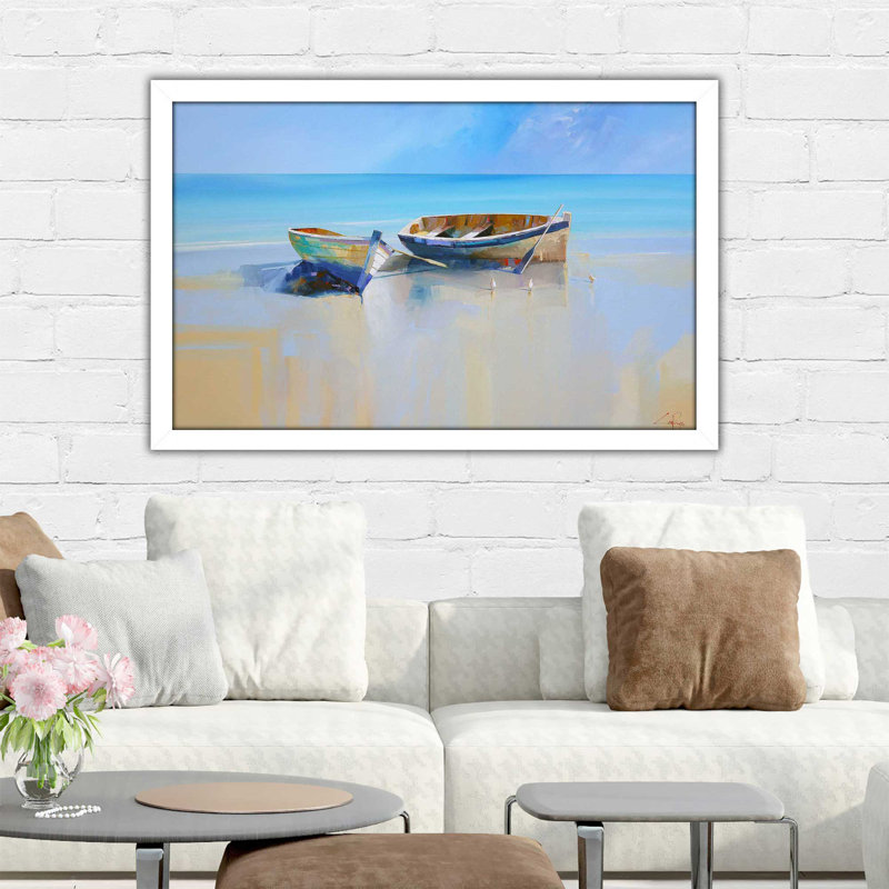 Après-midi goélands par - Peinture, Cadre blanc, H 21,5 po x l 27,5 po x P 0,75 po