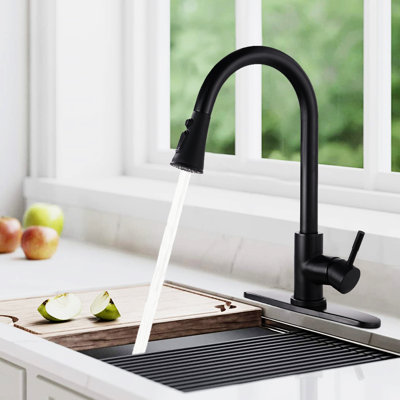 Kitchen Faucet With Pull Down Spray Head, Matte Black Stainless Steel, To Corrosion, 1.8Gpm Max Flow Rate Steel For Kitchen, Corrosion , 360 Swivel Spout, ,