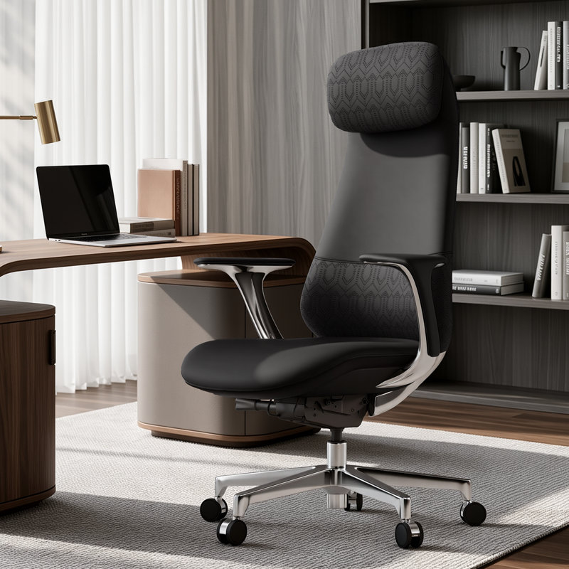 Top Grain Genuine Leather Executive Office Chair, High Back Ergonomic Luxury Boss Chair, Easy Triple Button Control for Lockable Tilt, Adjustable Seat Depth & Height, Aluminum Alloy Base & Silent Floor-Safe PU Casters for All-Day Extended Work (Black)