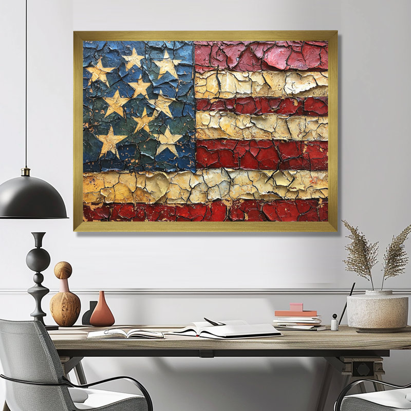 Le drapeau de la Constitution des États-Unis. II - Art mural patriotiste américain pour le salon, H 16 po x l 32 po, Doré