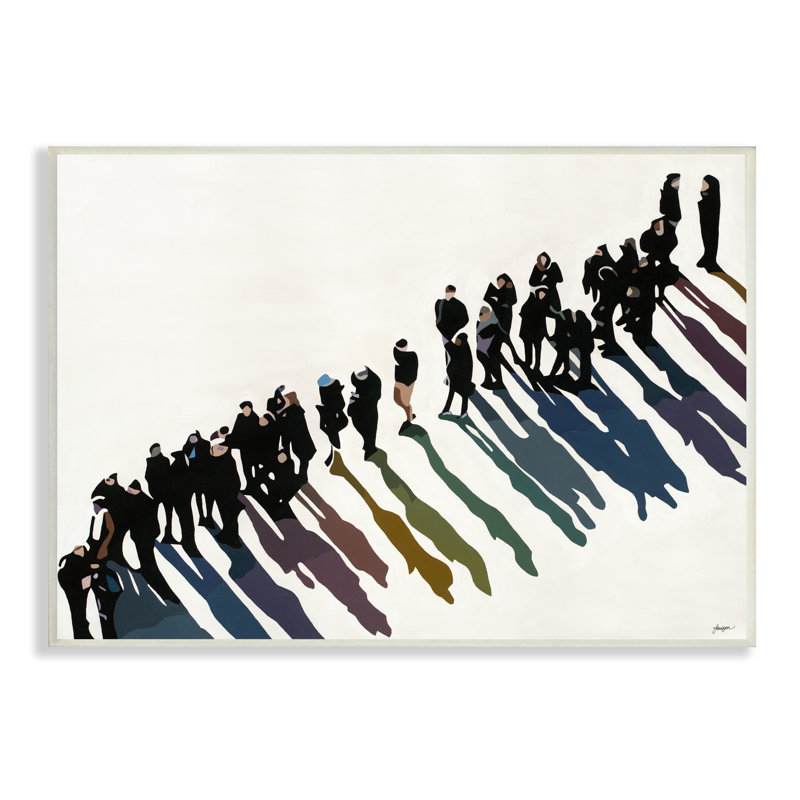 «People Walk In Line Rainbow Tone Shadows», art mural sur toile tendue XXL par Bethann Lawson, H 10 po x l 15 po x P 0,5 po