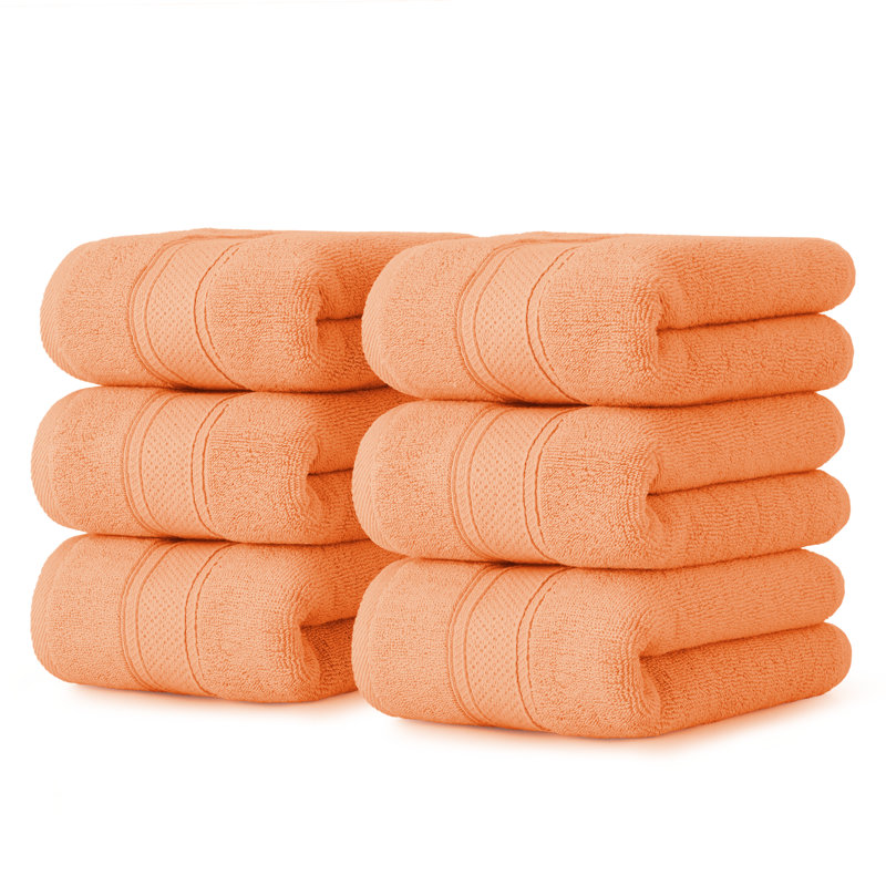 6 Pieces Hand Towel Set 16"x28", 100% Cotton Highly Absorbent Hand Towels for Bathroom Gym Spa Hotel, Malibu Peach