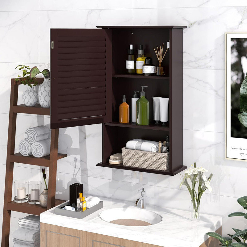Espresso MDF Single Door Wall Cabinet with Adjustable Shelf