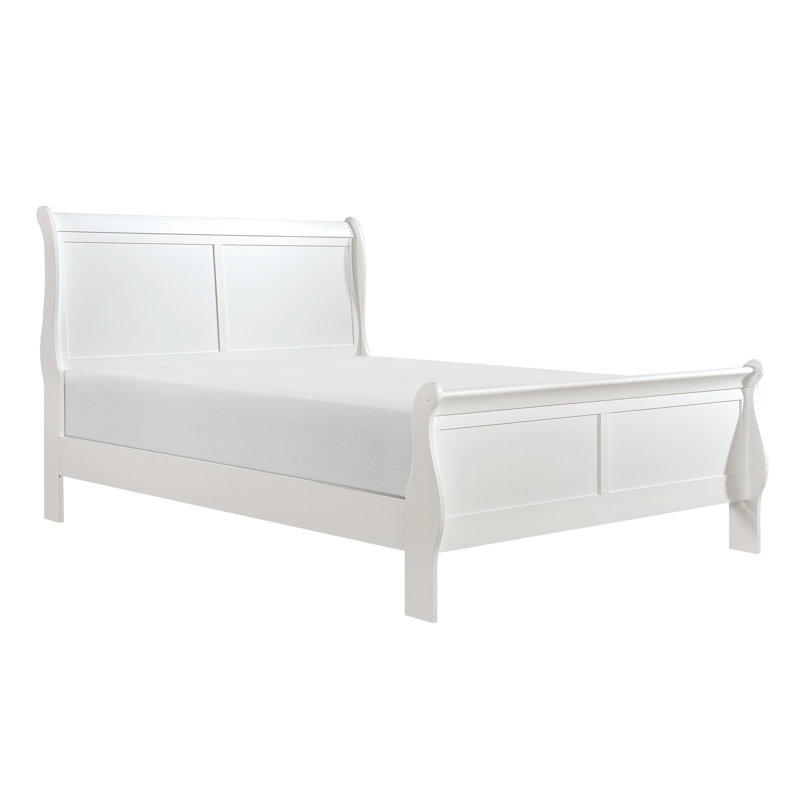 Chambre à coucher traditionnelle pleine grandeur de style blanc avec tête de lit, Lit double, Blanc