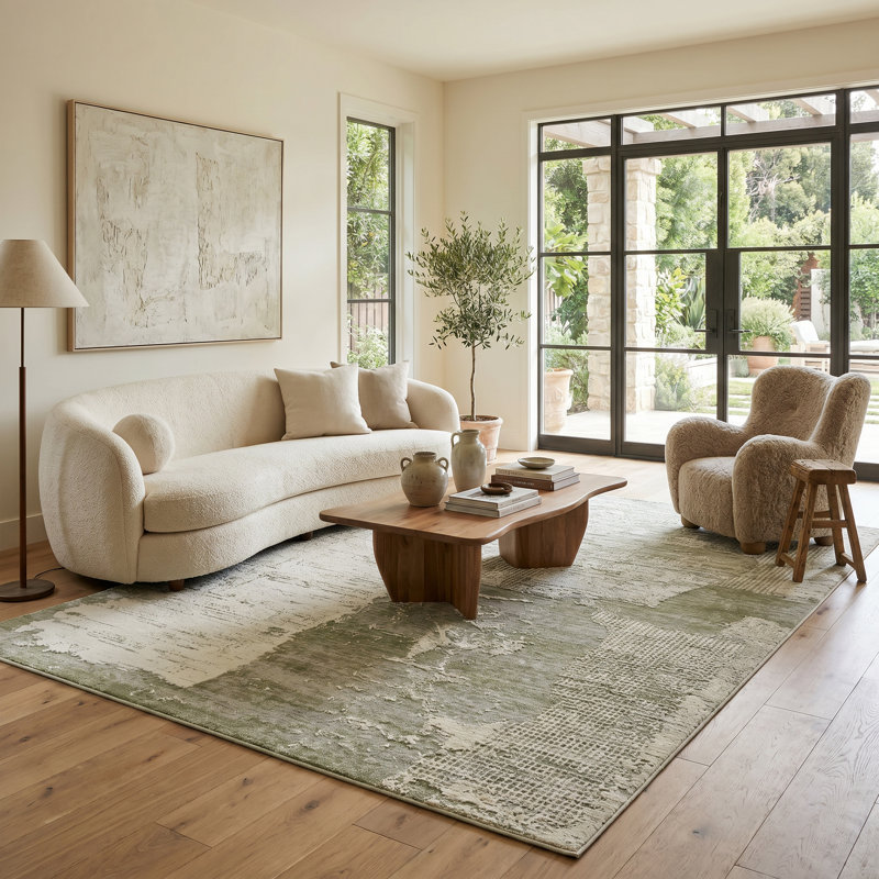 Rug Branch Atlas 8' x 11' (7'10" x 10'10") Green/Beige Abstract Patchwork Indoor Area Rug, Modern, Medium Pile, Stain-Resistant Carpet - Living Room, Bedroom, Dining Room, and Kitchen