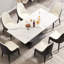 Table de salle à manger 69,25 po - Pierre frittée blanche avec plateau chauffant pour 6 8 grands pieds en métal