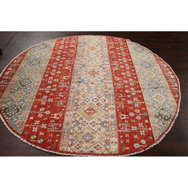 Kazak One-of-a-Kind 7'0" X 7'0" New Age Round Wool Area Rug in Multicolor