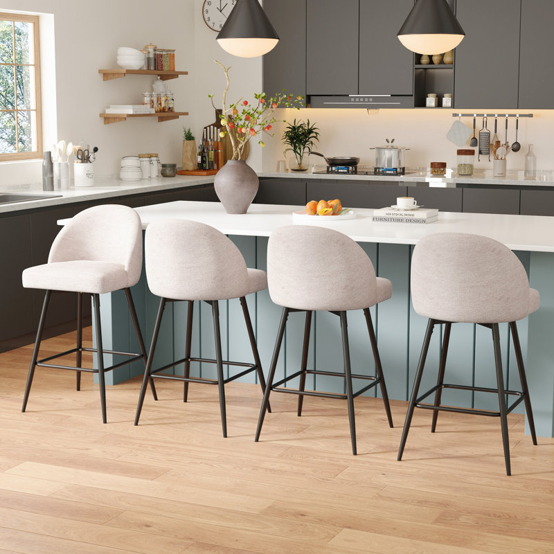 Swivel Bar Stools Set Of 4, Counter Height Bar Stools With Back & Metal Legs-Beige, Beige
