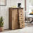 Dresser with 5 Drawers &amp; Sliding Barn Door, Farmhouse Modern Oak Tall Storage Organizer for Home | Farmhouse | MDF+Metal