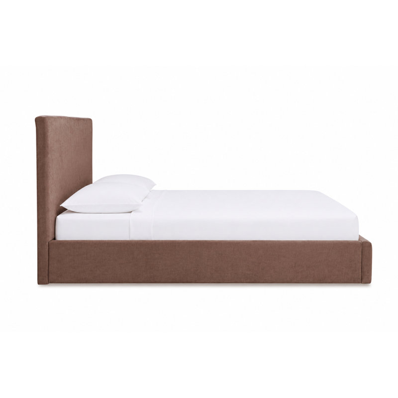 Kaiser Mid-Century Upholstered Platform Bed, Brown Velvet, King