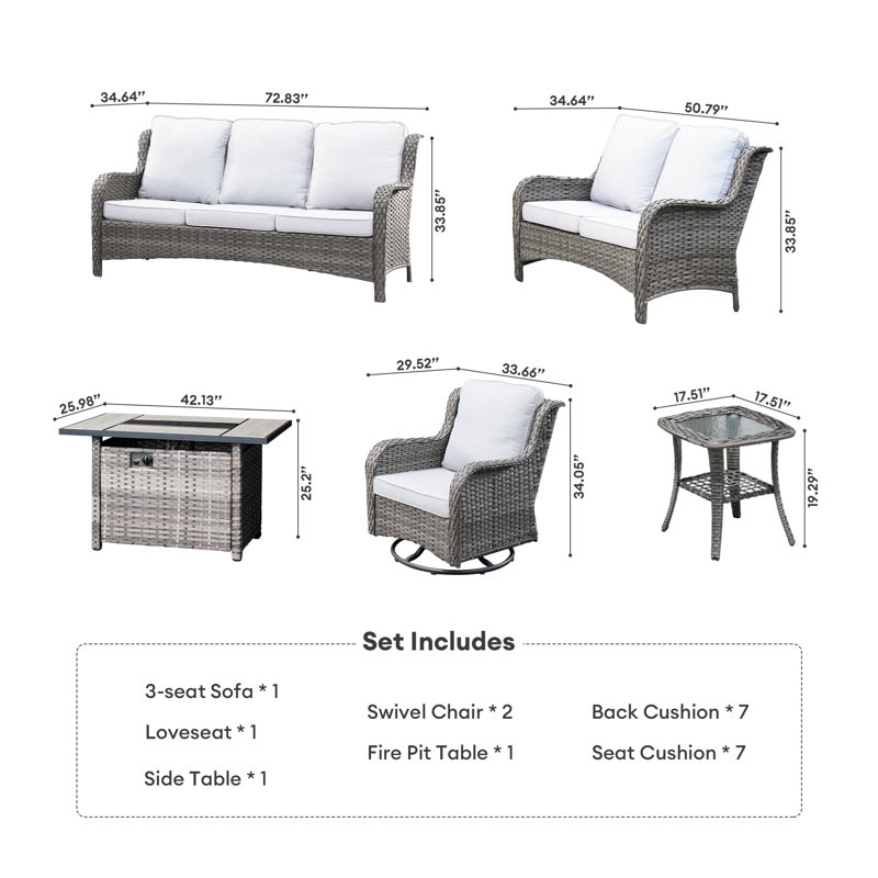 Ensemble de conversation d'extérieur pour 7 personnes avec coussins Ilkeston, Gris, Gris