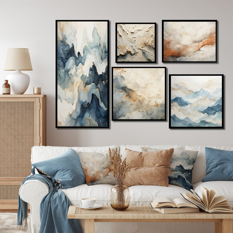 Minimalisme, River Mountain Wonders I - ensemble de 5 reproductions d'art mural River Mountain, Cadre flottant noir