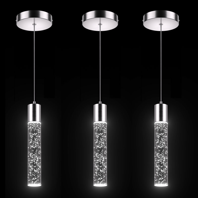 Luminaire suspendu cylindrique à DEL, 3, Nickel brossé