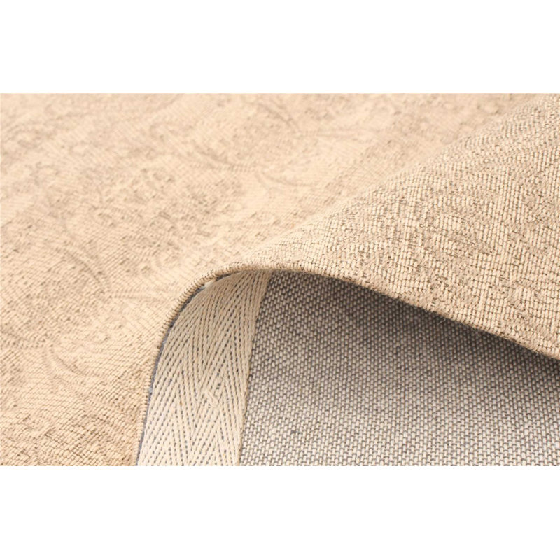 Tapis zone beige noué la à la main damassé Reyer, Rectangle 5 pi 1 po x 7 pi 5 po