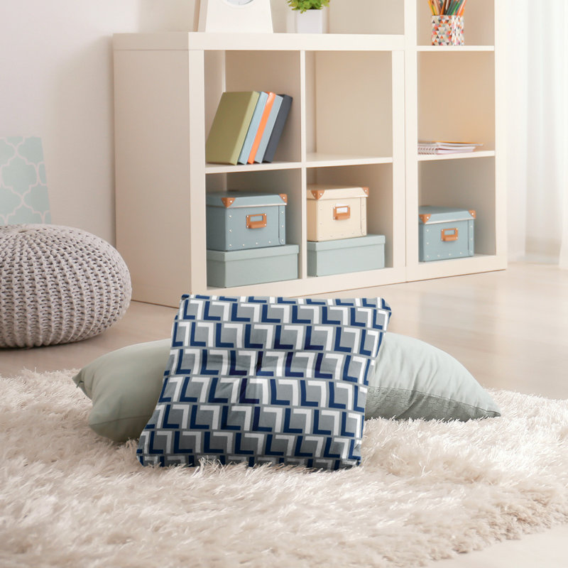 Housse et insert de coussin carré Indianapolis, 26'' x 26'', Gris / bleu bolide / blanc