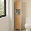 Armoire de salle de bain haute à lattes en bambou avec rangement ouvert et panier à linge - Naturel / Blanc