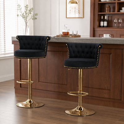 Rotating Bar Chair With One-Click Adjustable Height, Handmade Backrest And Soft Pillow For Kitchen, Dining And Cafe Use