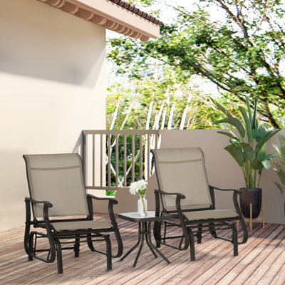 Outdoor Gliding Chairs Set Durable Compact For Patio, Bistro Tea Time,  For Couples & Families, Gray