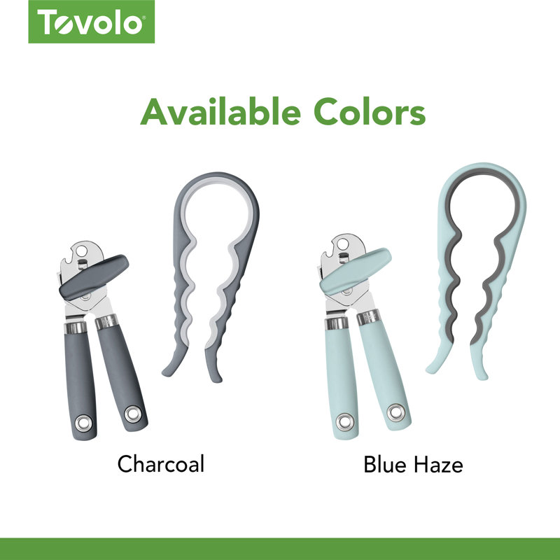 Ensemble d'ouvre-boîte manuel Tovolo Elements - Gadgets de cuisine à main, poignées douces au toucher avec poignée confortable, outil multifonctionnel, ouvre-bouteille intégré, ouvre plusieurs tailles de pots, gris anthracite