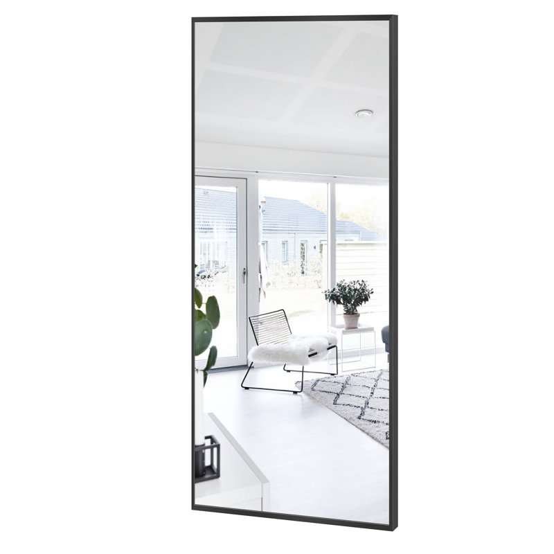Talma Wood Flat Mirror, 47" H x 21" W, Black