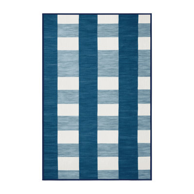 Machine Washable Checkered Blue Area Rug