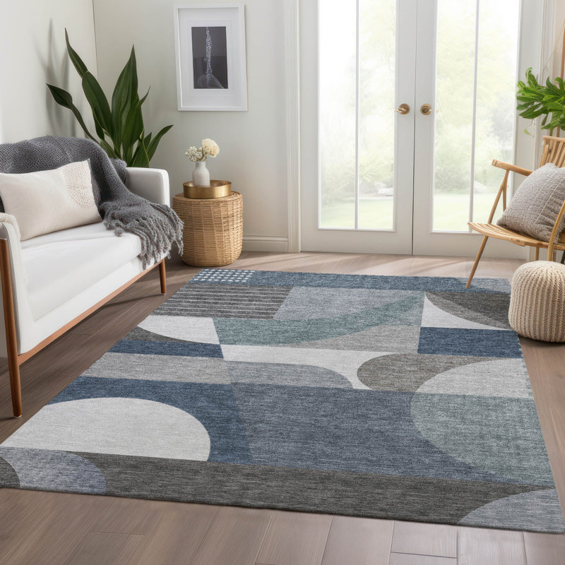 Machine Washable Indoor/Outdoor Cinead ACN1667 Gray Rug, Rectangle 3' x 5'