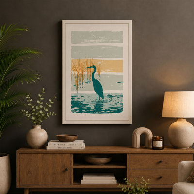 Heron in Reeds Japandi - Wrapped Canvas