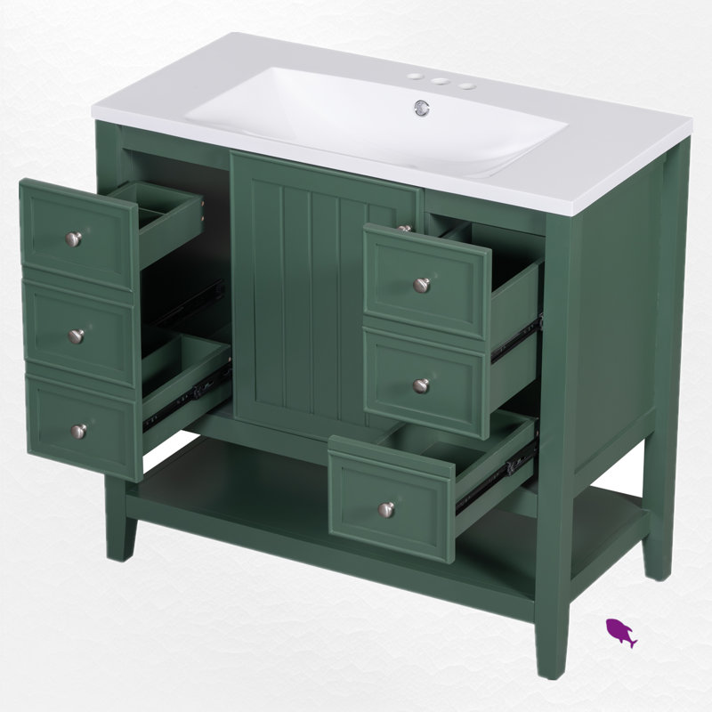 Meuble-lavabo simple 36 po avec comptoir, Vert