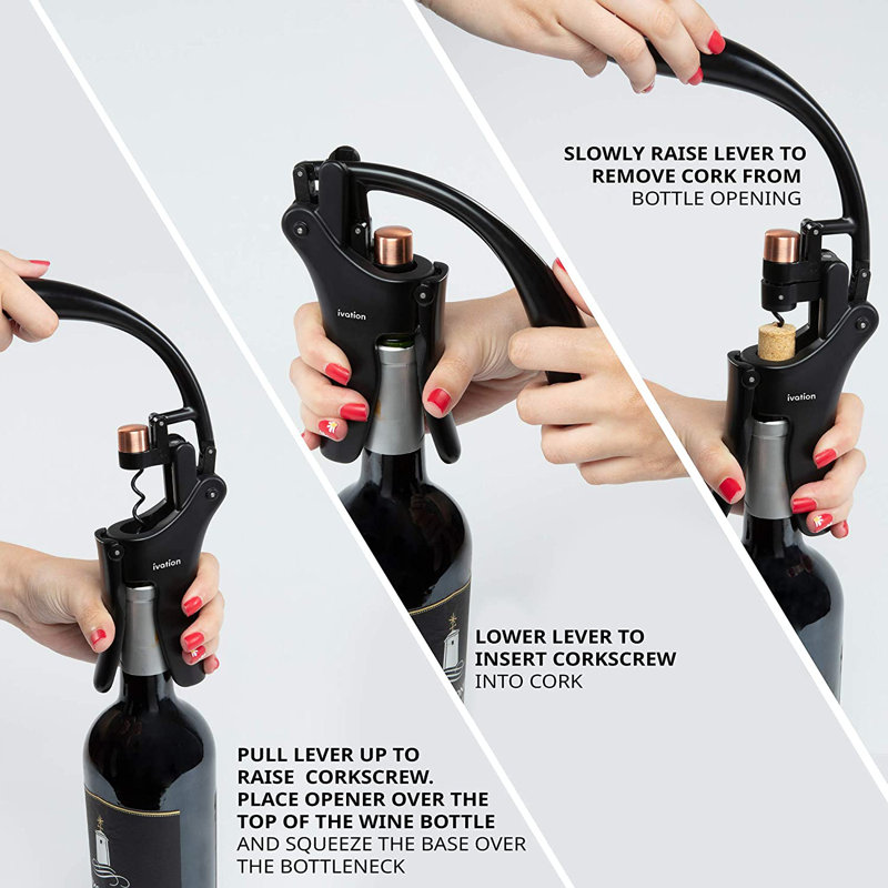 Ivation Black Stainless Steel Manual Wine Bottle Opener