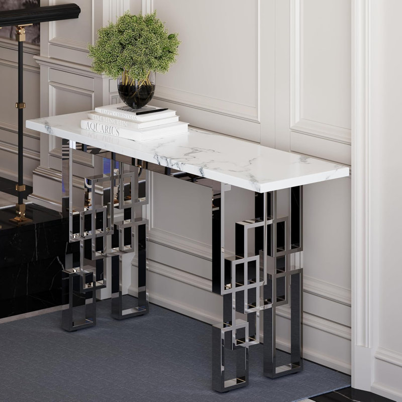 Zareth 55" Console Table, White, Silver