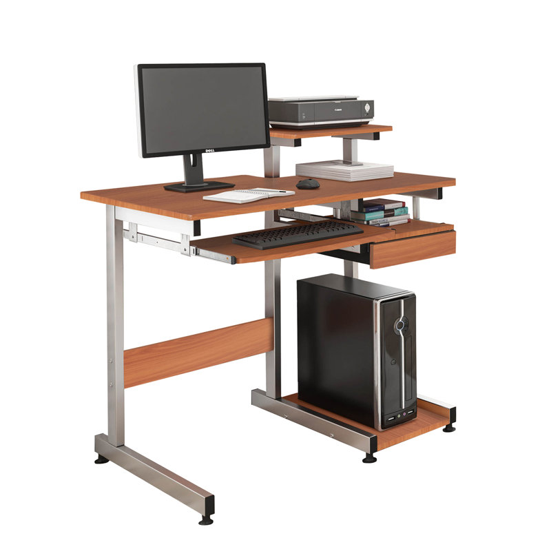 Bureau d'ordinateur Techni Mobile, grain de bois, Brun / Gris