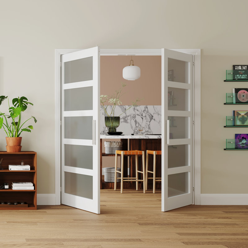 Intérieur de la porte de garde-robe moderne en verre givré avec portes françaises, L 64 po x H 80 po