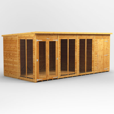 Powersheds 16 x 8ft Timber Tongue & Groove Pent Summerhouse Combi (includes 4ft Side Store)