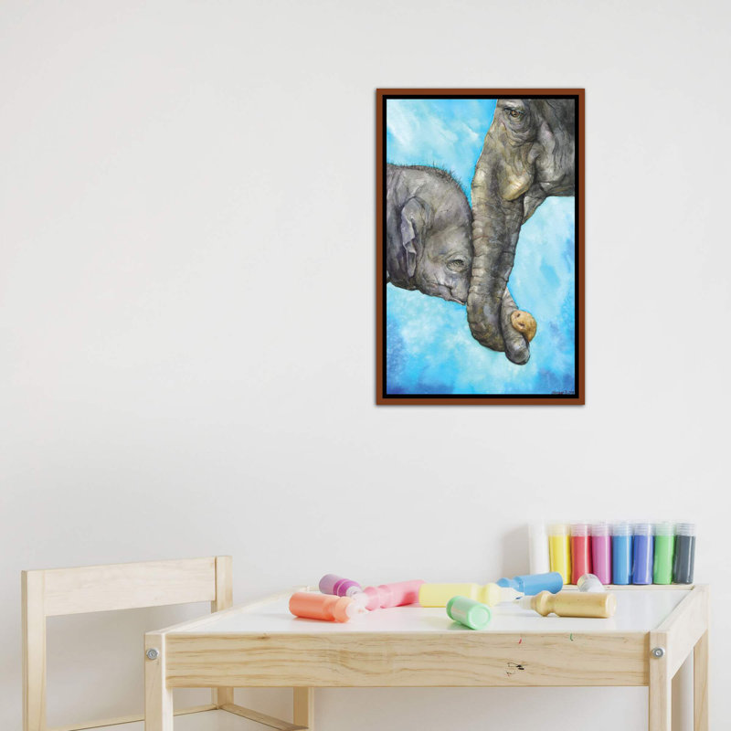 Éléphants - Pure Family, art sur toile, H 40 po x l 26 po x P 1,5 po, Toile classique avec cadre brun